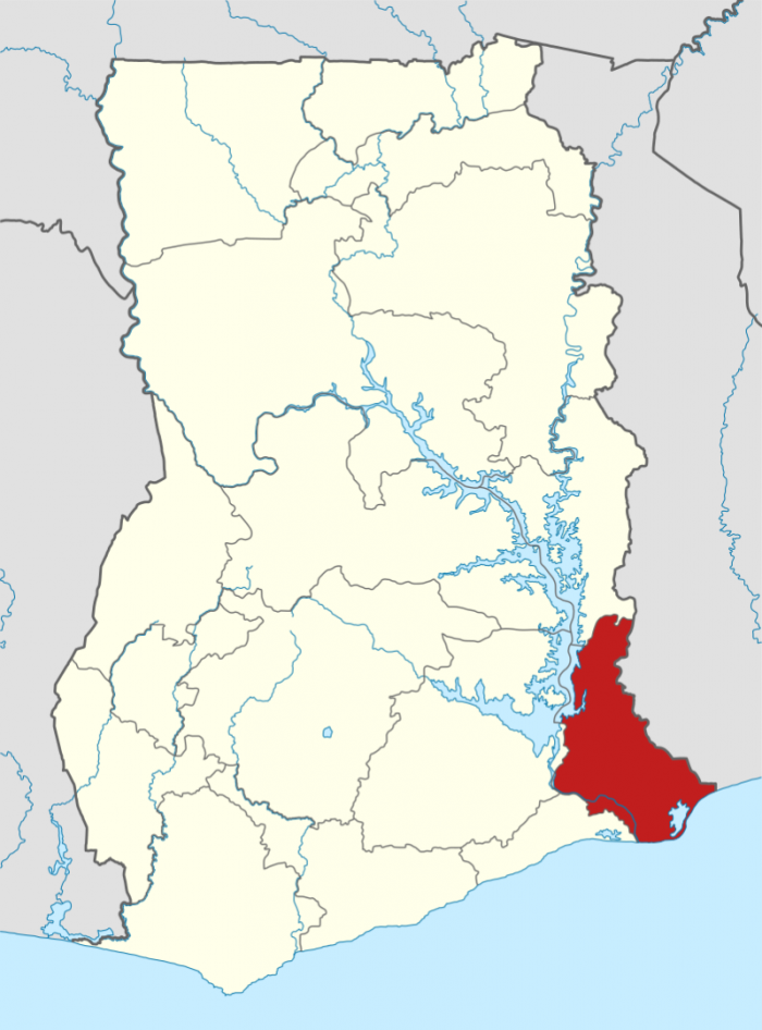 Map of Ghana (red indication ie.Volta Region )